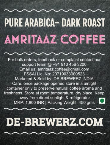 AMRITAAZ COFFEE - Pure Arabica Dark Roast Whole Coffee Beans- 450 gms