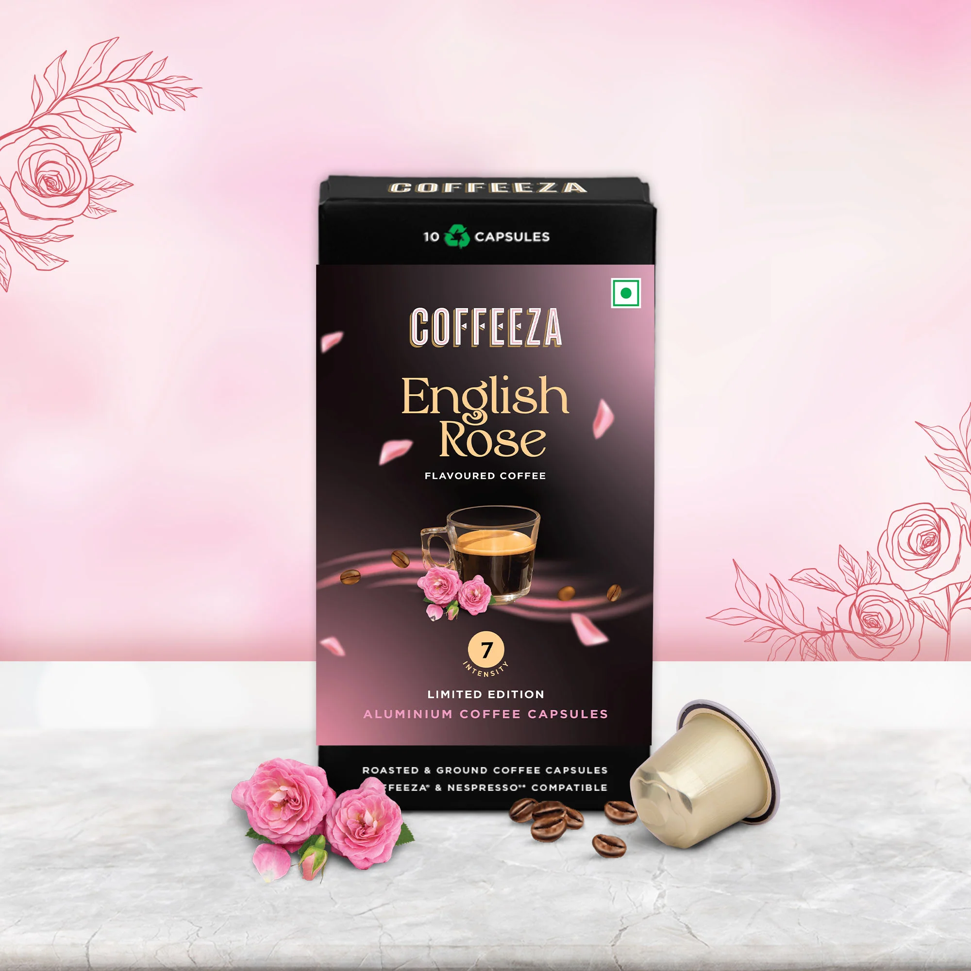 English Rose 100% Arabica Flavoured Aluminium Coffee Capsules